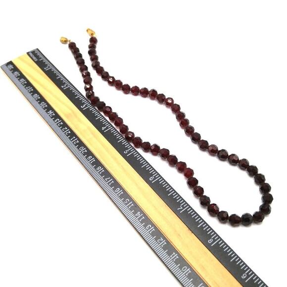 Vintage Dark Red Crystal Choker, Screw Clasp, 6mm Crystal Beads - Picture 4 of 8